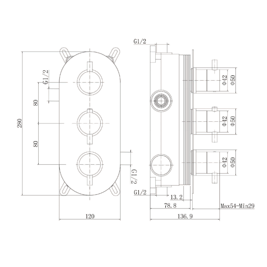 Brushed Brass 2 Outlet Wall Mounted Thermostatic Mixer Shower Set with Hand Shower and Diverter Controls - Arissa