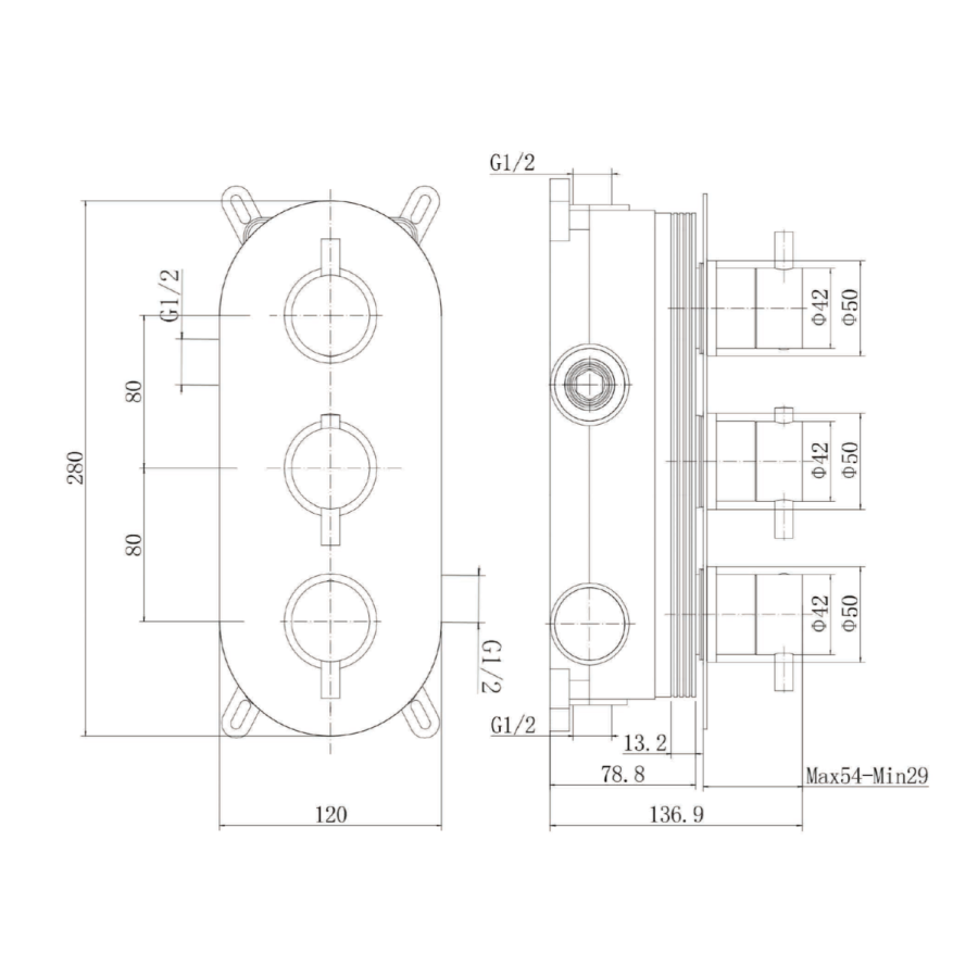 Brushed Brass 2 Outlet Wall Mounted Thermostatic Mixer Shower Set with Hand Shower and Diverter Controls - Arissa