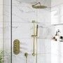 Brushed Brass 2 Outlet Wall Mounted Thermostatic Mixer Shower Set with Hand Shower and Diverter Controls - Arissa