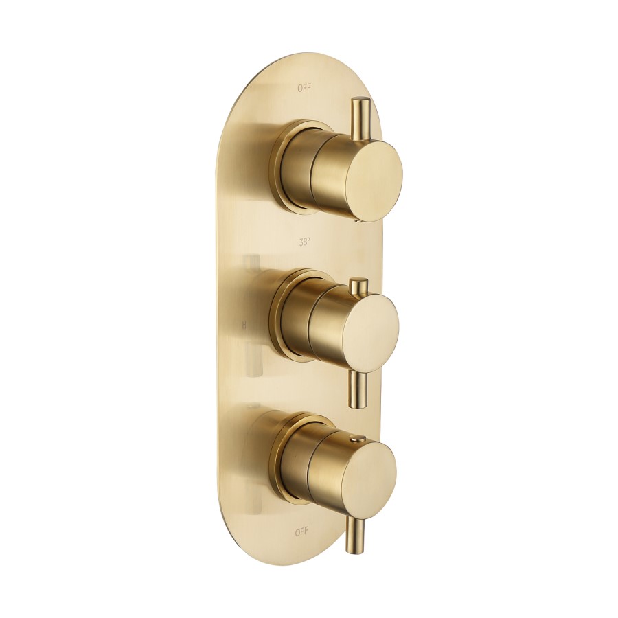 Brushed Brass 2 Outlet Wall Mounted Thermostatic Mixer Shower Set with Hand Shower and Diverter Controls - Arissa