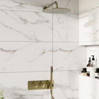 Brushed Brass 2 Outlet Thermostatic Mixer Shower Set With 250mm Wall Mounted Shower Head and Hand Shower - Arissa