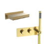 Brushed Brass 2 Outlet Thermostatic Mixer Shower Set with Square Bath Filler Spout and Integrated Hand Shower - Zana