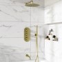 Brushed Brass Triple Outlet Wall Mounted Thermostatic Mixer Shower Set With Hand Shower and Bath Filler Spout - Arissa