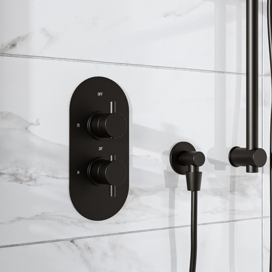 Black 1 Outlet Thermostatic Mixer Shower Set with Pencil Hand Shower & Slide Rail Kit- Arissa