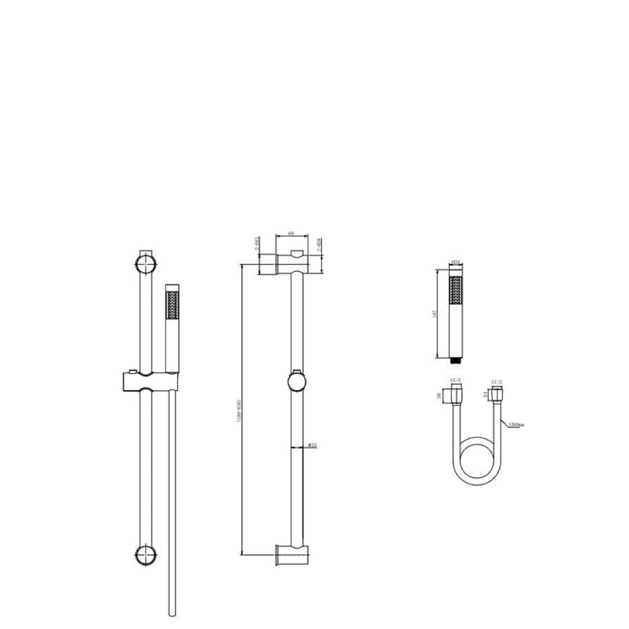 Black 1 Outlet Thermostatic Mixer Shower Set with Pencil Hand Shower & Slide Rail Kit- Arissa