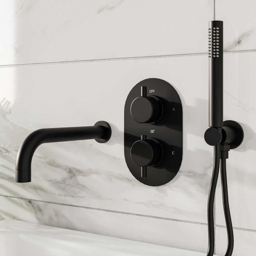 Black Hand Shower with Hose & Integrated Wall Elbow - Arissa
