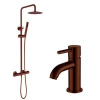 Brushed Bronze Shower & Basin Mixer Tap Set - Arissa