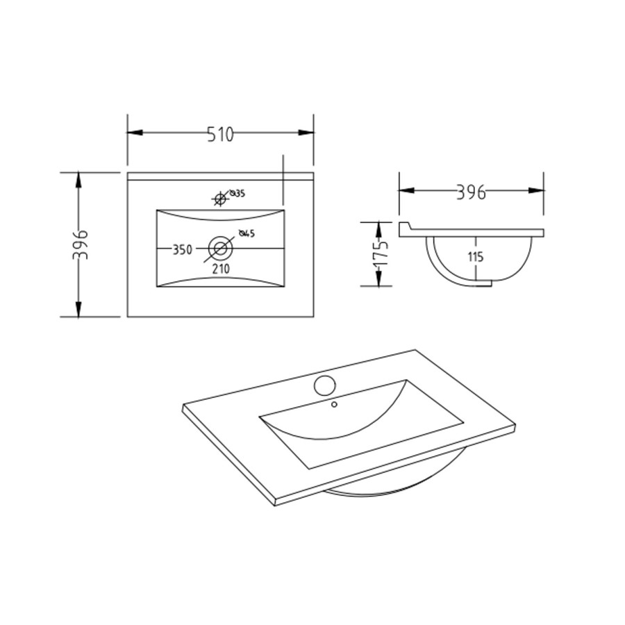 500mm Black Freestanding Cloakroom Vanity Unit with Basin and Brass Handles - Ashford