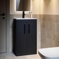 500mm Black Freestanding Cloakroom Vanity Unit with Basin and Black Handles - Ashford