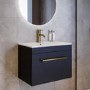 600mm Black Wall Hung Vanity Unit with Basin and Brass Handle - Ashford