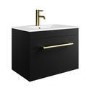 600mm Black Wall Hung Vanity Unit with Basin and Brass Handle - Ashford