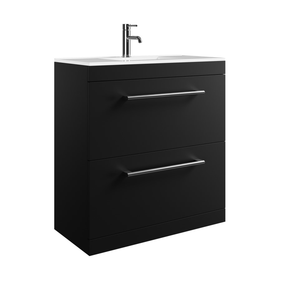 800mm Black Freestanding Vanity Unit with Basin and Chrome Handles - Ashford