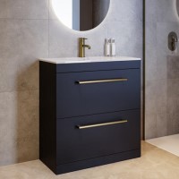 800mm Black Freestanding Vanity Unit with Basin and Brass Handles - Ashford