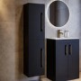 Double Door Black Wall Mounted Tall Bathroom Cabinet with Brass Handles 350 x 1400mm - Ashford