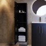 Double Door Black Wall Mounted Tall Bathroom Cabinet with Brass Handles 350 x 1400mm - Ashford