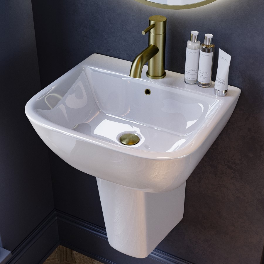 450mm Semi Pedestal Cloakroom Basin with 1 Tap Hole - Atlanta
