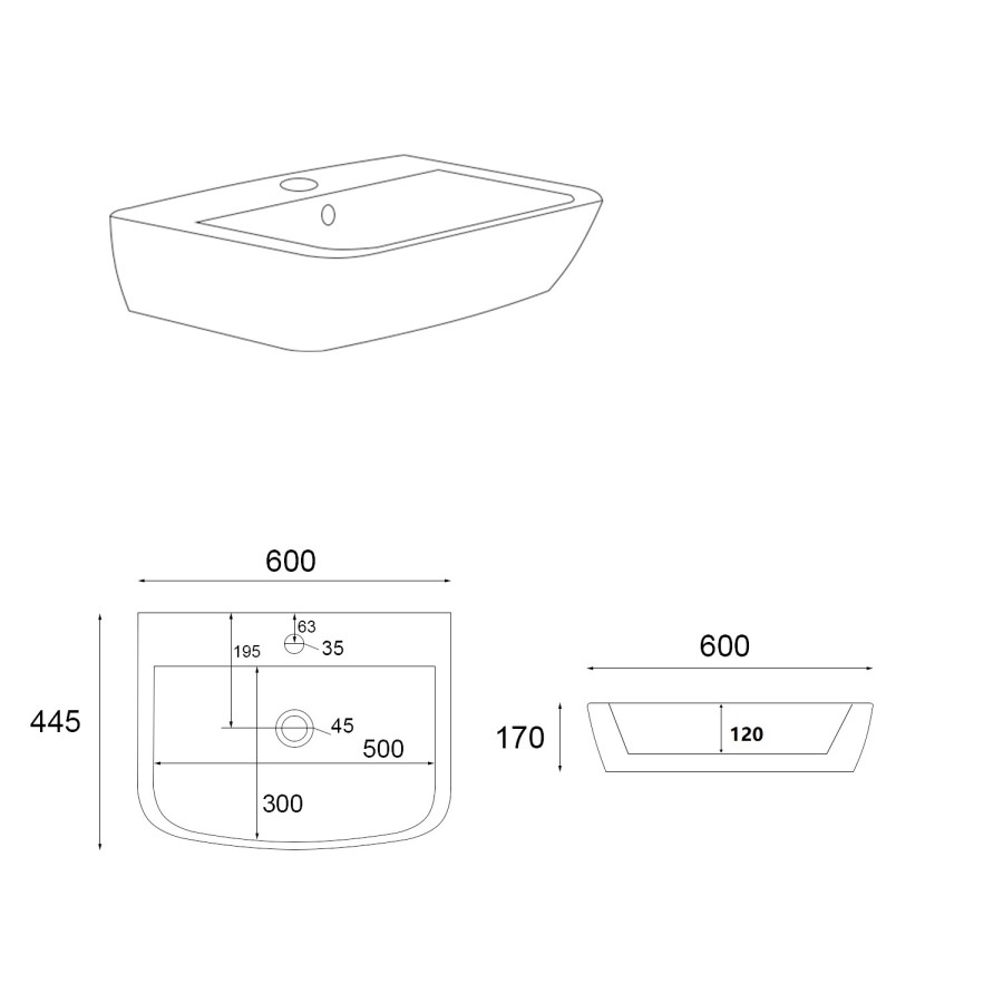 600mm Full Pedestal Basin with 1 Tap Hole - Atlanta