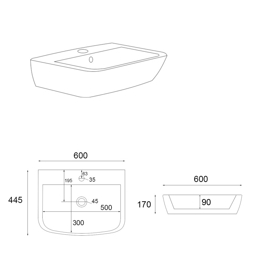 600mm Full Pedestal Basin with 1 Tap Hole - Atlanta