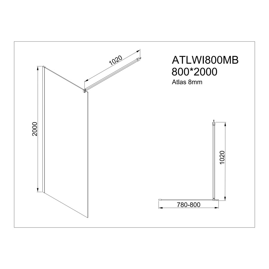 1400x800mm Black Smoked/Frosted Glass Shower Enclosure for Wet Room & Walk In Shower - Atlas