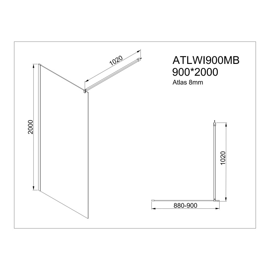 1400x900mm Black Smoked/Frosted Glass Shower Enclosure for Wet Room & Walk In Shower - Atlas