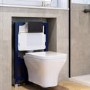 Wall Hung Rimless Toilet with Soft Close Seat, Matt Black Pneumatic Flush Plate, 820mm Frame & Cistern - Austin