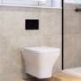 Wall Hung Rimless Toilet with Soft Close Seat, Black Glass Pneumatic Flush Plate, 820mm Frame & Cistern - Austin