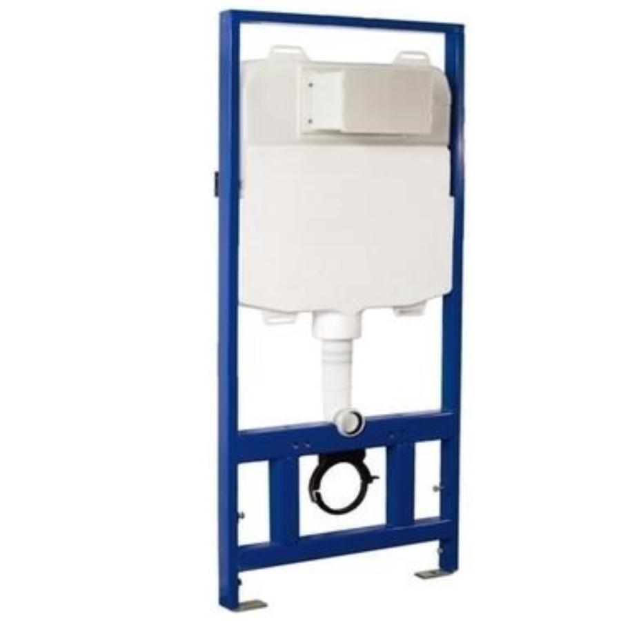 Wall Hung Rimless Toilet with Soft Close Seat, White Glass Pneumatic Flush Plate, 1160mm Frame & Cistern - Austin