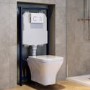 Wall Hung Rimless Toilet with Soft Close Seat, White Glass Pneumatic Flush Plate, 1160mm Frame & Cistern - Austin