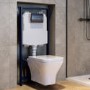 Wall Hung Rimless Toilet with Soft Close Seat, Gunmetal Grey Pneumatic Flush Plate, 1160mm Frame & Cistern - Austin
