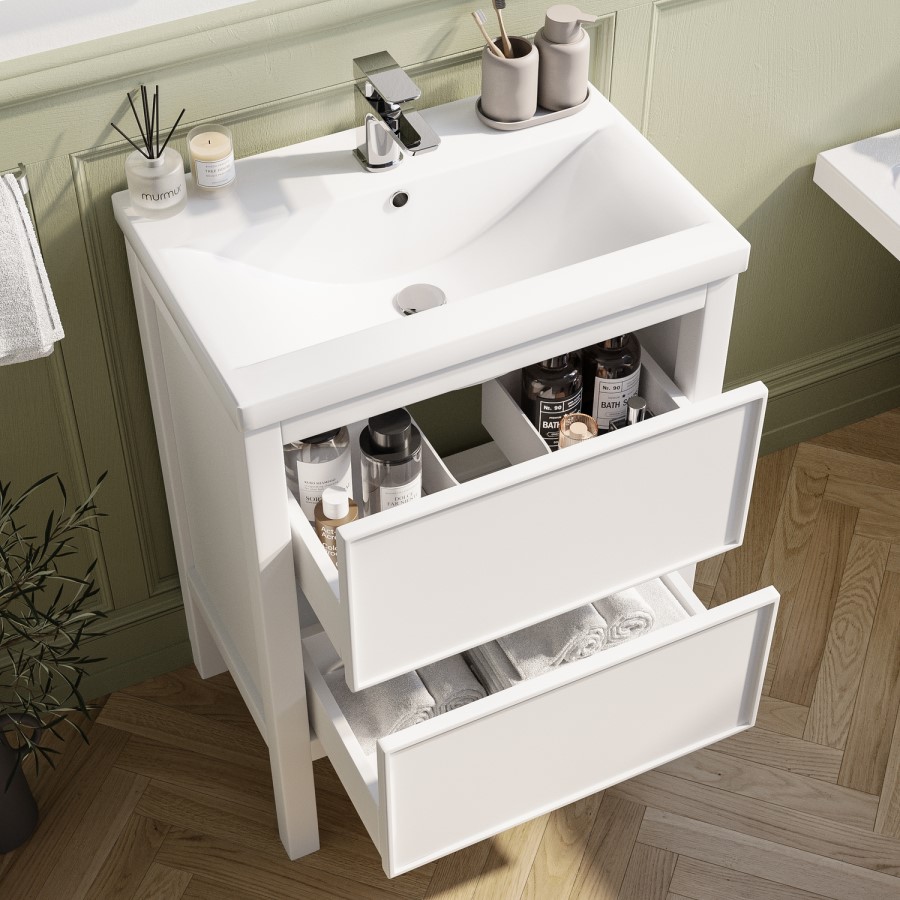 600mm White Freestanding Vanity Unit with Basin - Avebury