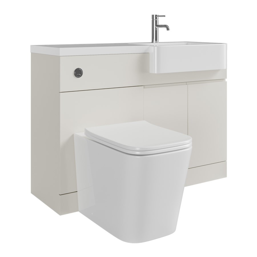 1100mm Beige Right Hand Toilet and Sink Unit with Square Toilet and Chrome Fittings - Bali