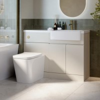 1100mm Beige Right Hand Toilet and Sink Unit with Square Toilet and Brass Fittings - Bali