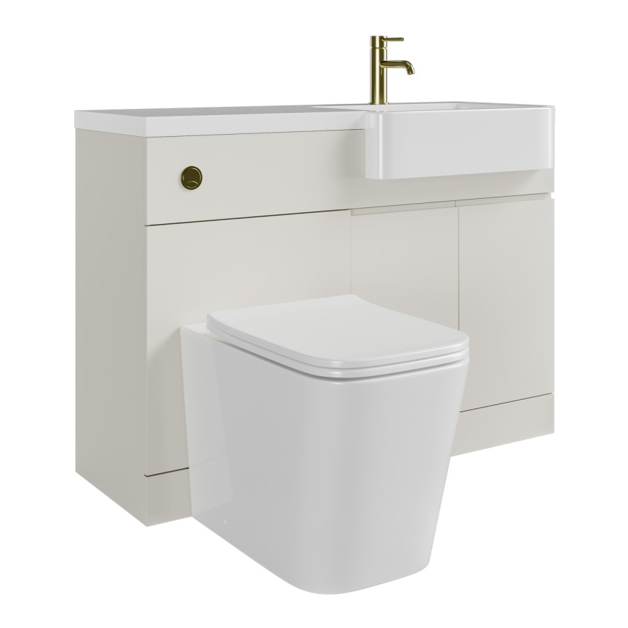 1100mm Beige Right Hand Toilet and Sink Unit with Square Toilet and Brass Fittings - Bali