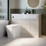 1100mm Beige Right Hand Toilet and Sink Unit with Square Toilet and Black Fittings - Bali