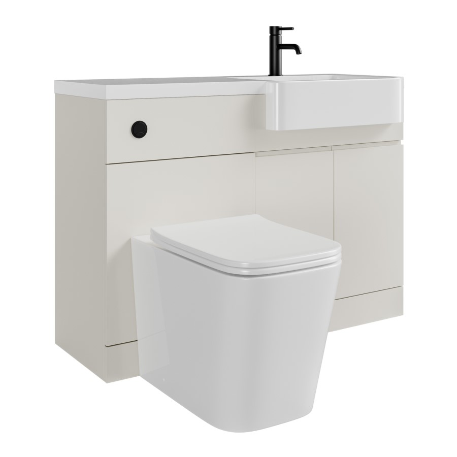 1100mm Beige Right Hand Toilet and Sink Unit with Square Toilet and Black Fittings - Bali