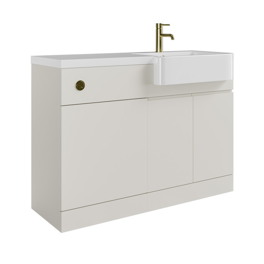 1100mm Beige Right Hand Toilet and Sink Unit with Brass Fittings - Unit & Basin Only - Bali