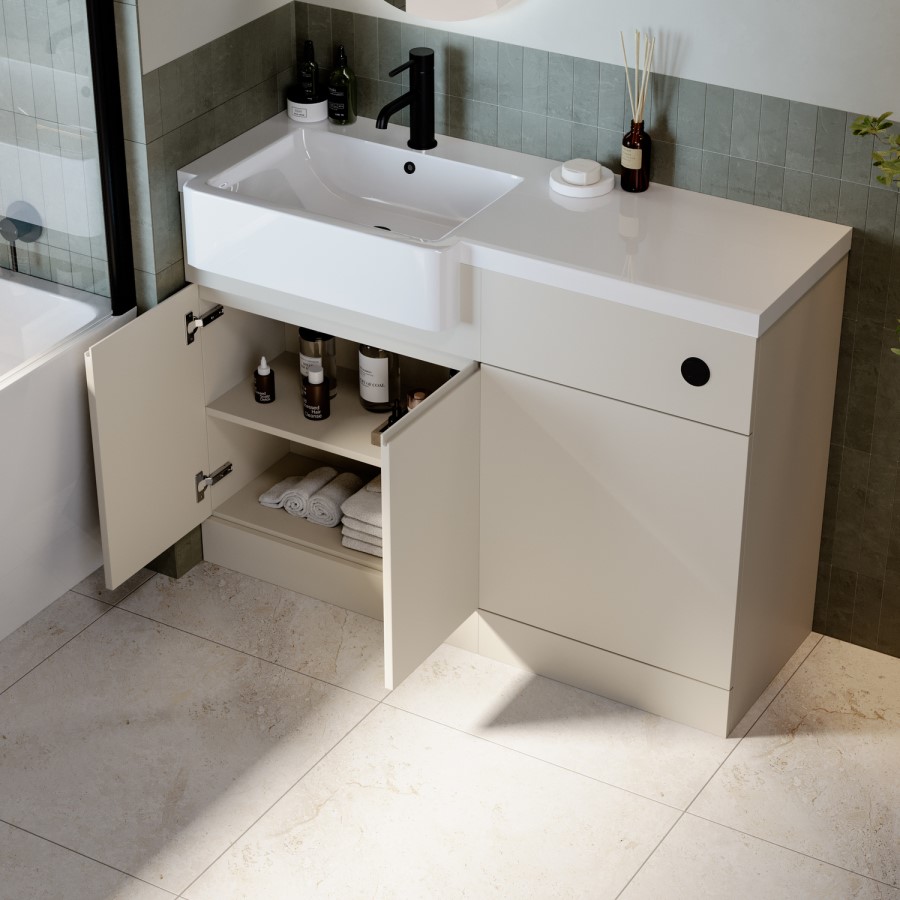 1100mm Beige Left Hand Toilet and Sink Unit with Black Fittings - Unit & Basin Only - Bali