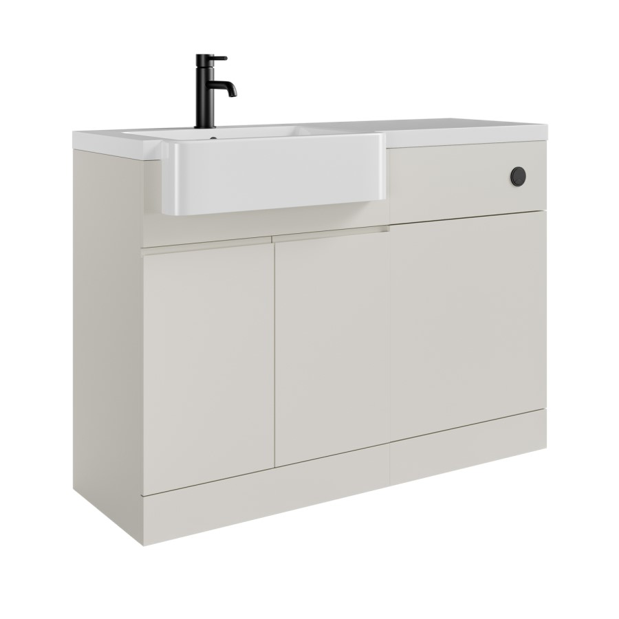 1100mm Beige Left Hand Toilet and Sink Unit with Black Fittings - Unit & Basin Only - Bali