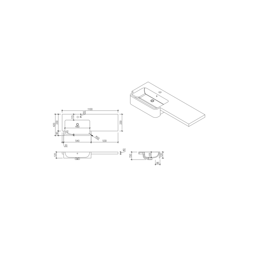 1100mm Beige Left Hand Toilet and Sink Unit with Black Fittings - Unit & Basin Only - Bali
