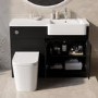 1100mm Black Right Hand Toilet and Sink Unit with Square Toilet and Chrome Fittings - Bali