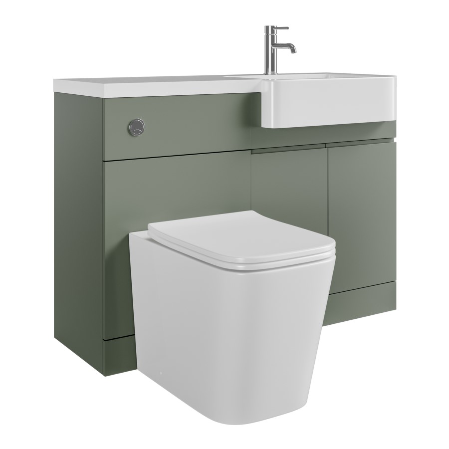 1100mm Green Right Hand Toilet and Sink Unit with Square Toilet and Chrome Fittings - Bali