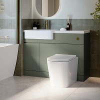 1100mm Green Left Hand Toilet and Sink Unit with Square Toilet and Brass Fittings - Bali