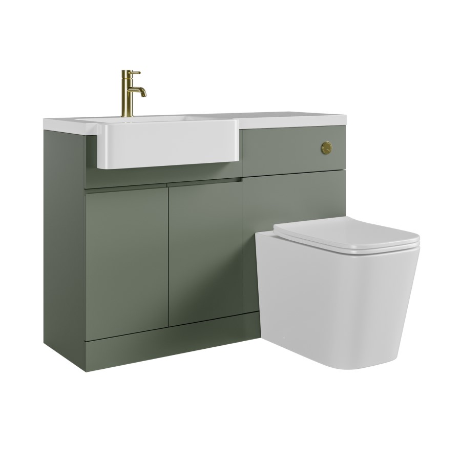 1100mm Green Left Hand Toilet and Sink Unit with Square Toilet and Brass Fittings - Bali
