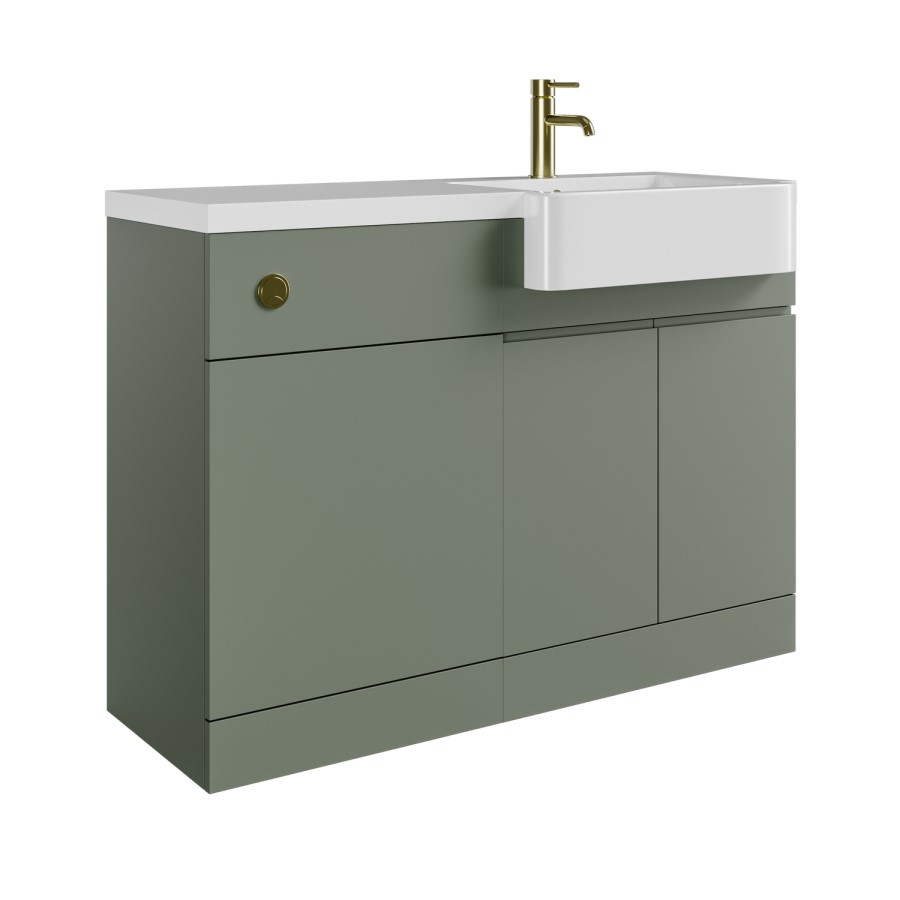 1100mm Green Right Hand Toilet and Sink Unit with Brass Fittings - Unit & Basin Only - Bali
