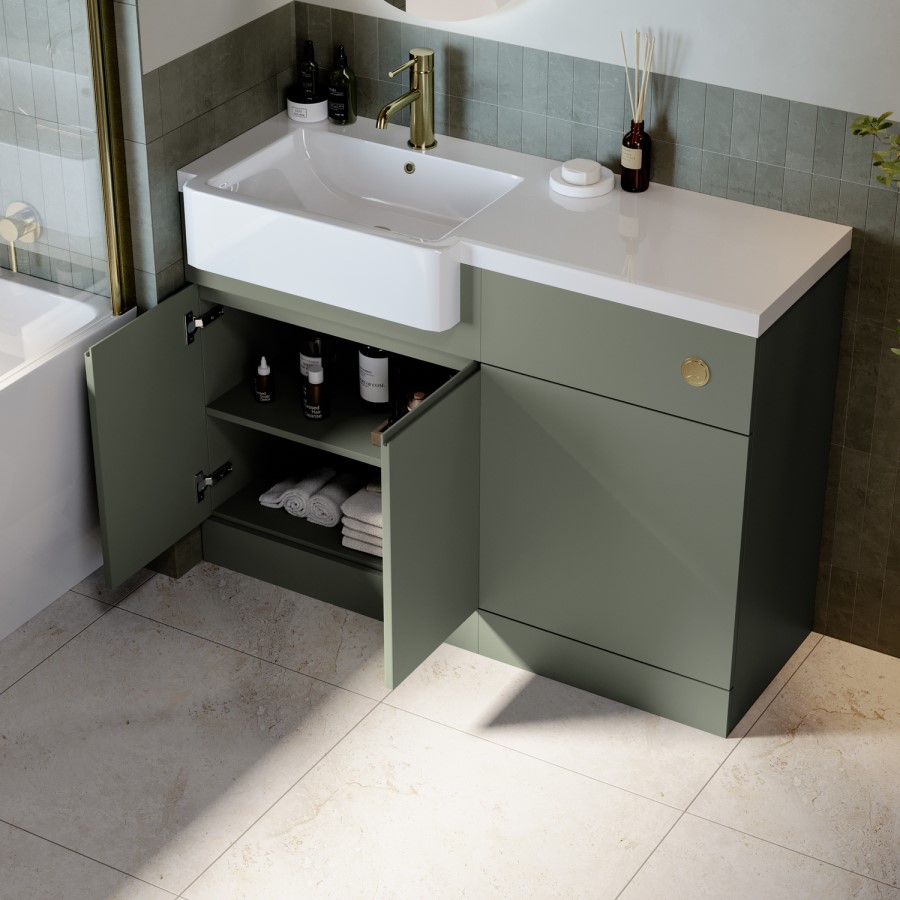 1100mm Green Left Hand Toilet and Sink Unit with Brass Fittings - Unit & Basin Only - Bali