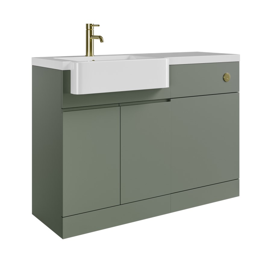 1100mm Green Left Hand Toilet and Sink Unit with Brass Fittings - Unit & Basin Only - Bali