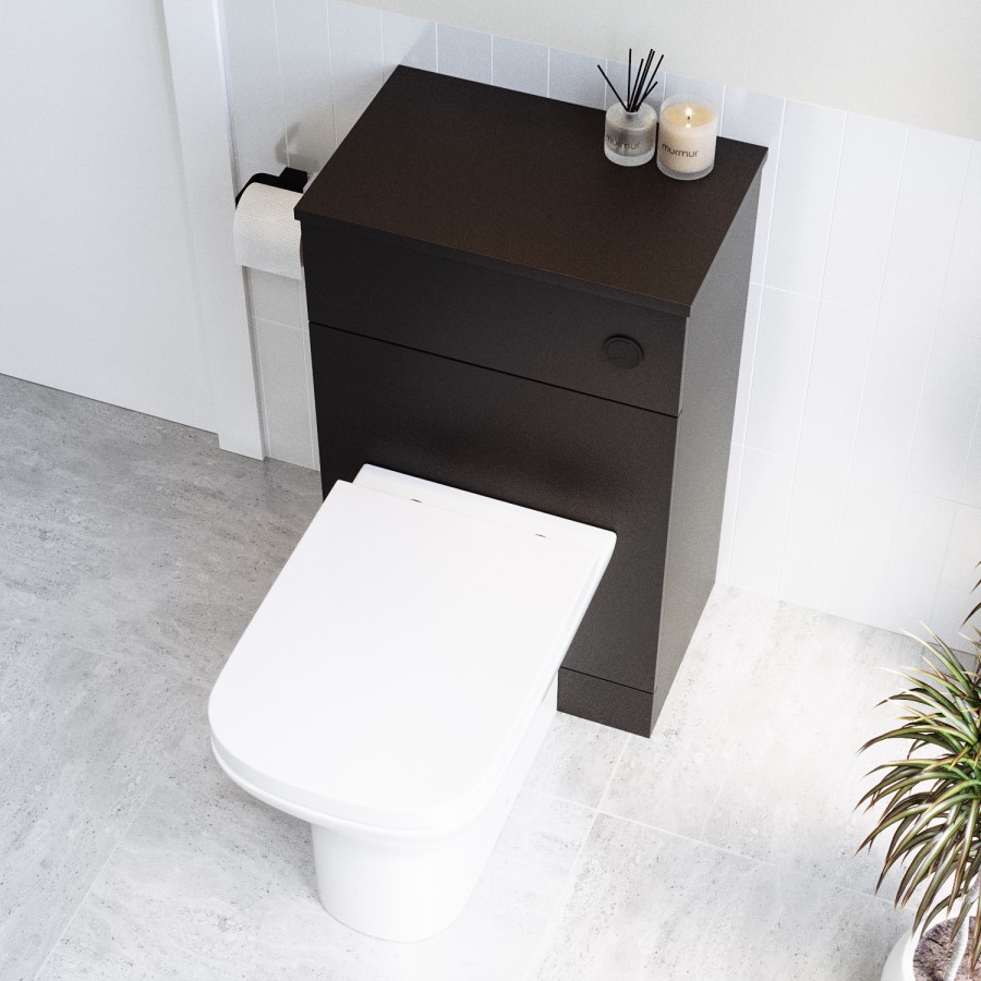 ONLY OPENED - 500mm WC Unit with Worktop- Black- Palma