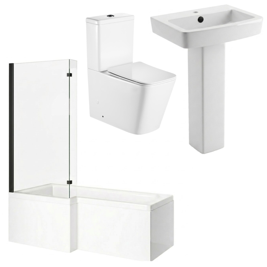 1700mm Left Hand Black Shower Bath Suite with Toilet Basin & Panels - Lomax