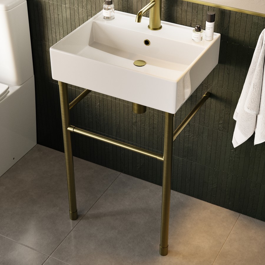 500mm 1 Tap Hole Basin with Brass Wash Stand - Bowen