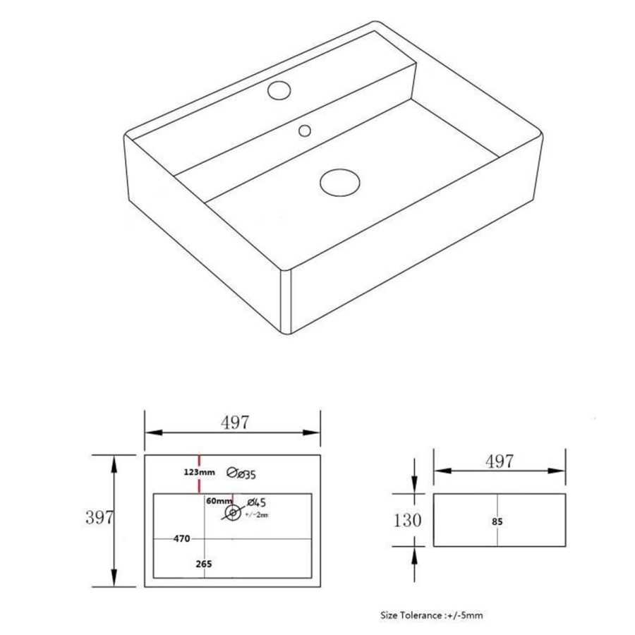 500mm 1 Tap Hole Basin with Brass Wash Stand - Bowen